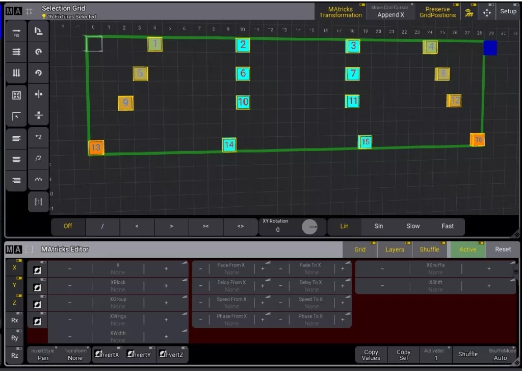 selection grid et MAtrick editor